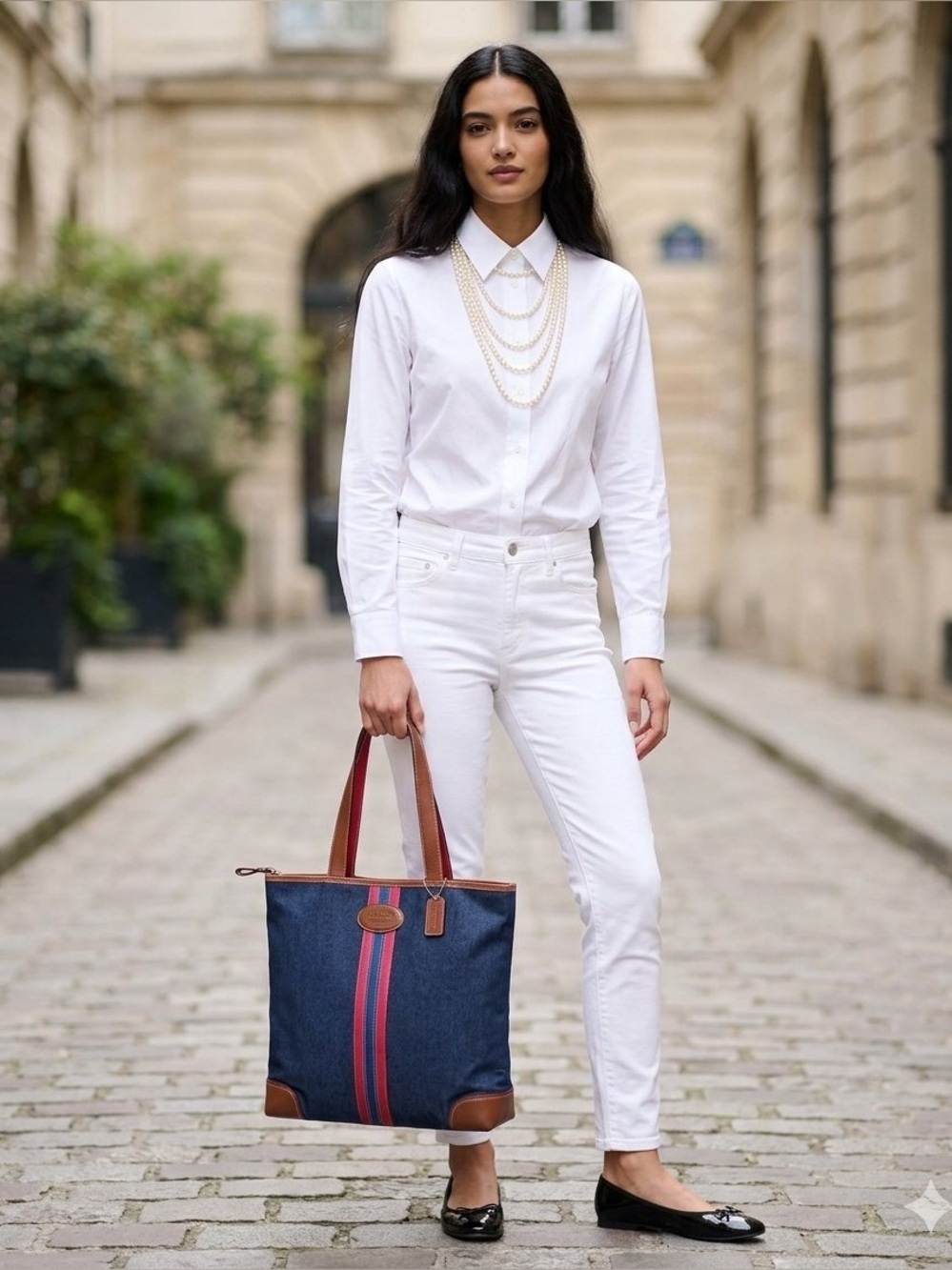 Vintage Coach 2003 Varsity Stripe City Tote | Denim & Leather